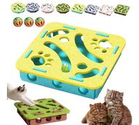 Cat Scratch Puzzle Enrichment Box, Cat Nail File Enrichment Box, Interactive Felt Maze Toy with Bell and 3 Track Balls for Indoor Cats, Mental Stimulation for Scratch & Hunt Fun (Yellow Square,1 Pc)