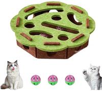 Cat Scratch Puzzle Enrichment Box, Cat Nail File Enrichment Box,with 3 Bell Balls, for Indoor Cats Scratching and Hunting Mental Felt Maze Box, Scratch-Resistant & Soft on Paws (Green,B)