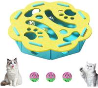 Cat Scratch Puzzle Enrichment Box, Cat Nail File Enrichment Box,with 3 Bell Balls, for Indoor Cats Scratching and Hunting Mental Felt Maze Box, Scratch-Resistant & Soft on Paws (Yellow,B)