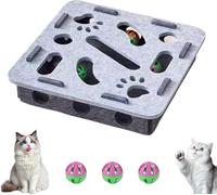 Cat Scratch Puzzle Enrichment Box, Cat Nail File Enrichment Box,with 3 Bell Balls, for Indoor Cats Scratching and Hunting Mental Felt Maze Box, Scratch-Resistant & Soft on Paws (Grey,A)