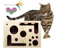 Cat Scratch Puzzle Enrichment Box,Cat Nail File Scratcher Puzzle Box,Wooden Fun Maze Toy with Sandpaper Pads,Interactive Pet Nail File Scratcher with Bell,Scratching & Indoor Enrichment