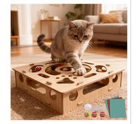 Cat Scratch Puzzle Enrichment Box Contains Sandpaper Inside,Replaceable, Cat Nail File Scratcher, Alternative to Clippers and Grinders with 1 Bell Balls and 2 Balls