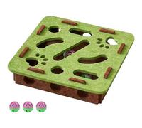 Cat Scratch Puzzle Enrichment Box - Felt Maze Interactive Toy Nail File with 3 Bell Balls, for Indoor Cats Self Play, Stimulates Kitten Energy & Hunting Instincts (Square Green)