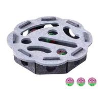 Cat Scratch Puzzle Enrichment Box - Felt Maze Interactive Toy Nail File with 3 Bell Balls, for Indoor Cats Self Play, Stimulates Kitten Energy & Hunting Instincts (Round Grey)