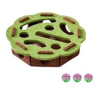 Cat Scratch Puzzle Enrichment Box - Felt Maze Interactive Toy Nail File with 3 Bell Balls, for Indoor Cats Self Play, Stimulates Kitten Energy & Hunting Instincts (Round Green)