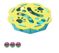 Cat Scratch Puzzle Enrichment Box - Felt Maze Interactive Toy Nail File with 3 Bell Balls, for Indoor Cats Self Play, Stimulates Kitten Energy & Hunting Instincts (Round Yellow)