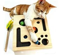 Cat Scratch Puzzle Enrichment Box, Large Solid Wood Clawsaver Box for Cats, Interactive Nail File Toy with Sandpaper