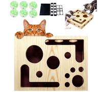 Cat Scratch Puzzle Enrichment Box, Nail File Stress Free Alternative to Clippers and Grinders, Cat Nail File Box with Bell, Wooden Toy Box Sandpaper Inside for Scratching & Indoor Enrichment (A)