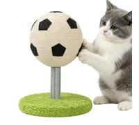 Cat Scratcher Ball - Pet Scratching Soccer Toy, Kitten Sisal Entertainment Sphere with Solid Wood Stand, Furniture Protector Board, Claw Sharpener, Self-Play Grinding Station for Indoor Outdoor