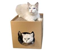 Cat Scratcher Box - Pet Play House, robusto refugio para gatos de cartón | Juguete de rasguño interactivo con almohadillas, un lugar de descanso cómodo para gatos interiores, regalo creativo de cumple