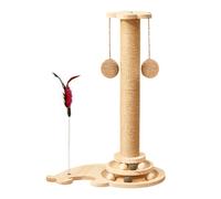 Cat Scratcher Post, Indoor Feather Toy Tower, 4-in-1 Pet Claw Station Interactive Mental Physical Activity, Stable Tower For Kittens Play Training Relaxation Use, Brown