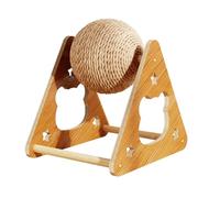 Cat Scratching Ball with Wooden Frame, Vertical Sisal Exercise Ball Scratcher, Nail Filing Climbing Toy for Apartment and Indoor Pet Plaything, Kitten Puppy Rabbit, Wood Color