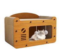 Cat Scratching Bed - Corrugated Cardboard Grinding Claw Furniture Protector | Daily Scratching Resistant Structure | Indoor Cat Natural Instincts Training, Perch Play Fun Attached Interactive Balls