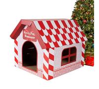 Cat Scratching House - Heavy Duty Reinforced Cardboard Animal Shelter, Features Anti-Collapse Interlocking Structural Corners and Reversible High Density Scratcher Floor, Festive Holiday Design | For