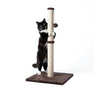 Cat Scratching Post with Hanging Ball - 80cm Tall - Grey - 1x Large Tall Big Indoor Adult Kitten Floor Wood Board Mounted Sisal Scratcher Tower Pole with Play Toy - by Harbour Housewares