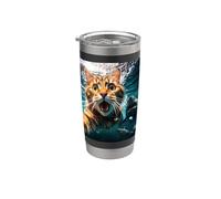 Cat Selfie During Shark Chase Funny Underwater Graphic Vaso térmico de acero inoxidable de doble pared