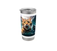 Cat Selfie During Shark Chase Funny Underwater Graphic Vaso térmico de acero inoxidable de doble pared