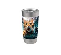 Cat Selfie During Shark Chase Funny Underwater Graphic Vaso térmico de acero inoxidable de doble pared