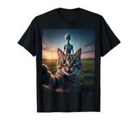 Cat Selfie with Alien on The Back Funny for Kids Teens Adult Camiseta