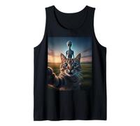 Cat Selfie with Alien on The Back Funny for Kids Teens Adult Camiseta sin Mangas