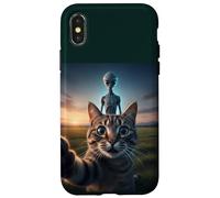 Cat Selfie with Alien on The Back Funny for Kids Teens Adult Carcasa para iPhone X/XS