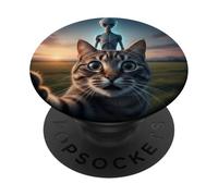 Cat Selfie with Alien on The Back Funny for Kids Teens Adult PopSockets PopGrip Adhesivo