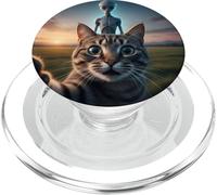 Cat Selfie with Alien on The Back Funny for Kids Teens Adult PopSockets PopGrip para MagSafe