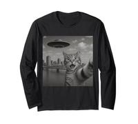 Cat Selfie With Alien UFO Shirt New Orleans Cat UFO Invasion Manga Larga