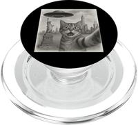 Cat Selfie With Alien UFO Shirt New York Cat UFO Invasion PopSockets PopGrip para MagSafe