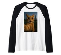 Cat Selfie with Alien with White Eyes Funny for Kids Adults Camiseta Manga Raglan