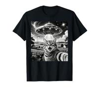 Cat Selfie with Aliens UFO Funny Cats Alien Abduction Camiseta