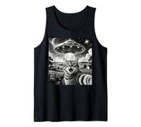 Cat Selfie with Aliens UFO Funny Cats Alien Abduction Camiseta sin Mangas