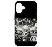 Cat Selfie with Aliens UFO Funny Cats Alien Abduction Carcasa para iPhone 16