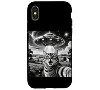 Cat Selfie with Aliens UFO Funny Cats Alien Abduction Carcasa para iPhone X/XS
