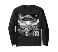 Cat Selfie with Aliens UFO Funny Cats Alien Abduction Manga Larga