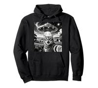 Cat Selfie with Aliens UFO Funny Cats Alien Abduction Sudadera con Capucha