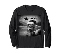 Cat Selfie with Santa Funny Christmas Men Women Kids Manga Larga