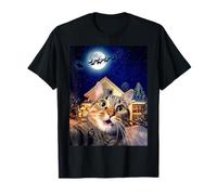 Cat Selfie with Santa, Reindeer, and Sleigh Funny Christmas Camiseta