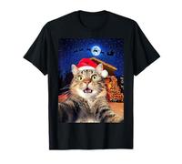 Cat Selfie with Santa, Reindeer, and Sleigh Funny Christmas Camiseta