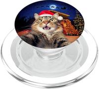 Cat Selfie with Santa, Reindeer, and Sleigh Funny Christmas PopSockets PopGrip para MagSafe