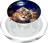 Cat Selfie with Santa, Reindeer, and Sleigh Funny Christmas PopSockets PopGrip para MagSafe