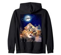 Cat Selfie with Santa, Reindeer, and Sleigh Funny Christmas Sudadera con Capucha