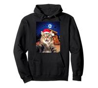 Cat Selfie with Santa, Reindeer, and Sleigh Funny Christmas Sudadera con Capucha