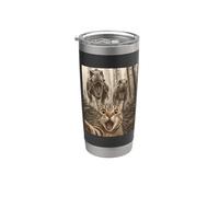 Cat Selfie with T-Rex Dinosaur Funny Cat Vaso térmico de acero inoxidable de doble pared