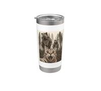 Cat Selfie with T-Rex Dinosaur Funny Cat Vaso térmico de acero inoxidable de doble pared