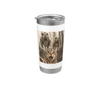 Cat Selfie with T-Rex Dinosaur Funny Cat Vaso térmico de acero inoxidable de doble pared