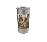 Cat Selfie with T-Rex Dinosaur Funny Cat Vaso térmico de acero inoxidable de doble pared