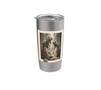 Cat Selfie with T-Rex Dinosaur Funny Cat Vaso térmico de acero inoxidable de doble pared