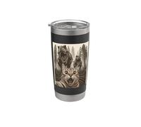Cat Selfie with T-Rex Dinosaur Funny Cat Vaso térmico de acero inoxidable de doble pared