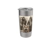 Cat Selfie with T-Rex Dinosaur Funny Cat Vaso térmico de acero inoxidable de doble pared